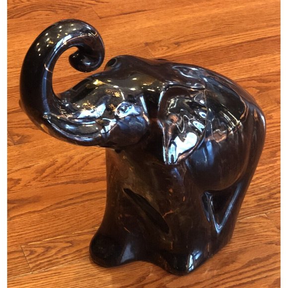 Vintage 1999 Haeger 16.5” Glazed Ceramic Elephant- Brown W/Splashes Of Gold VGC! - Picture 2 of 11
